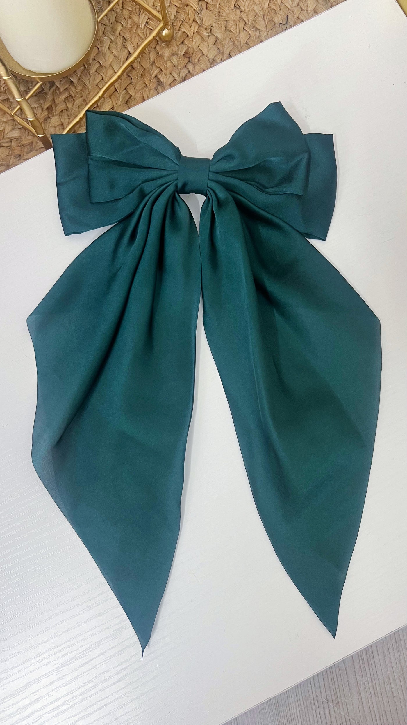 Satin Hair Bow - EMERALD