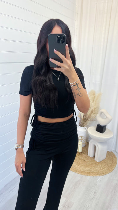 Yoga Short Sleeve Top and Flares Co-Ord - BLACK