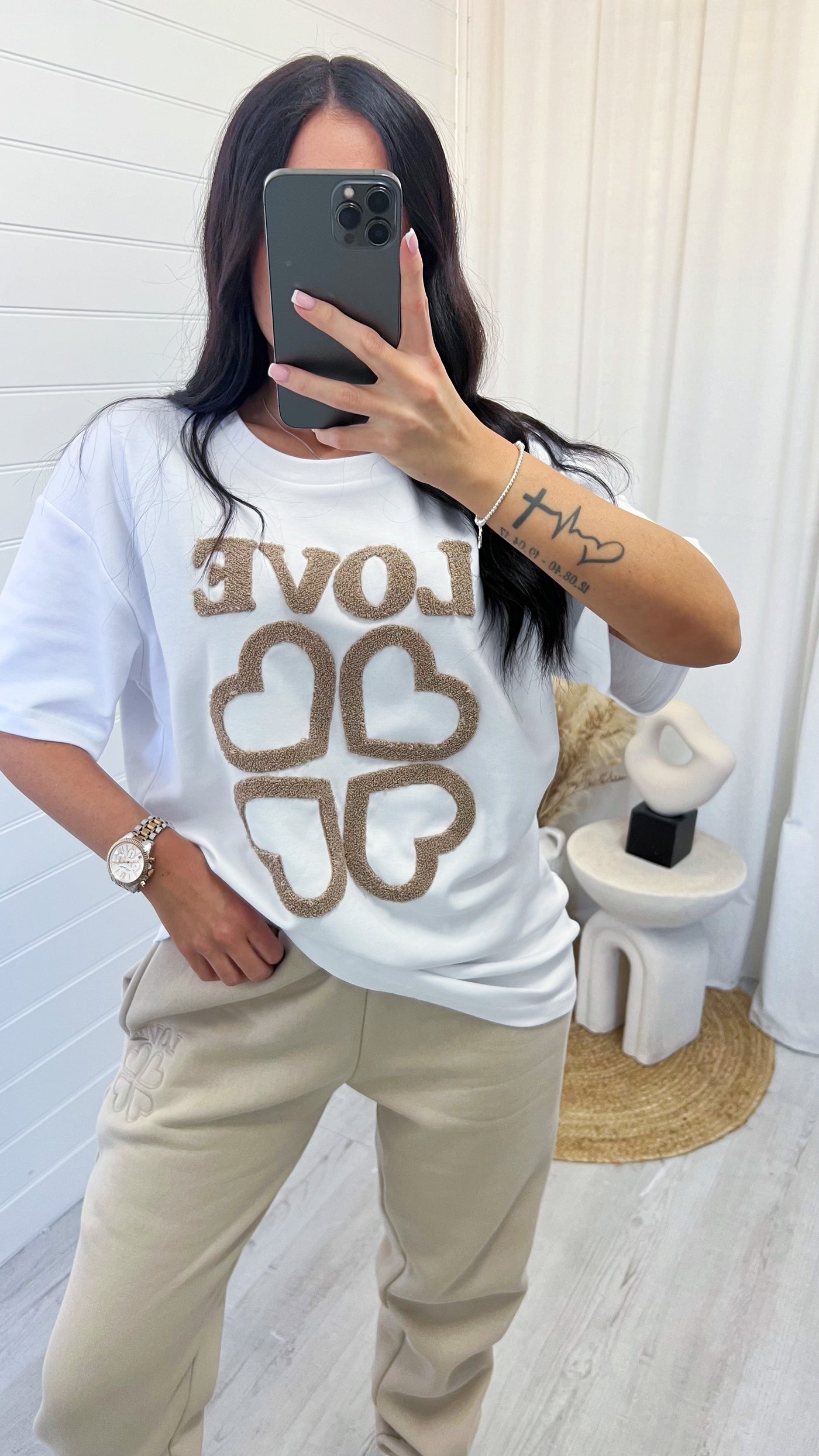 LOVE Teddy Badge T-Shirt and Joggers Co-Ord - BEIGE