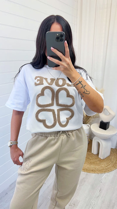LOVE Teddy Badge T-Shirt and Joggers Co-Ord - BEIGE