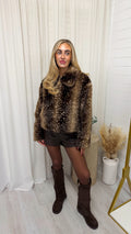 Deer Print Faux Fur Jacket - DARK BEIGE