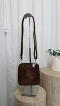 Suede Double Zip Cross Body Bag - BROWN