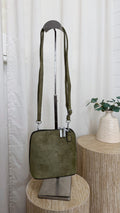 Suede Double Zip Cross Body Bag - GREEN
