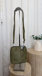 Suede Double Zip Cross Body Bag - GREEN