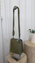 Suede Double Zip Cross Body Bag - GREEN