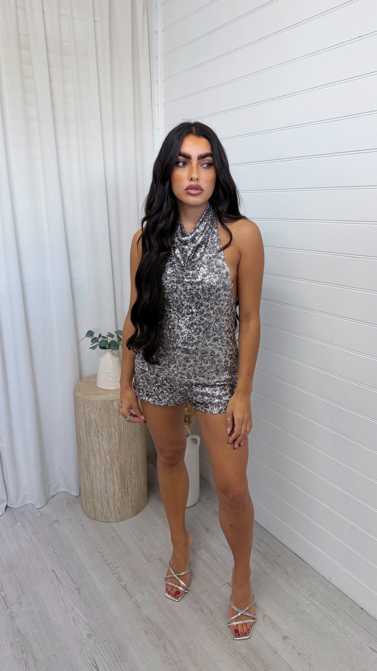 Sequin Leopard Print Shorts - SILVER