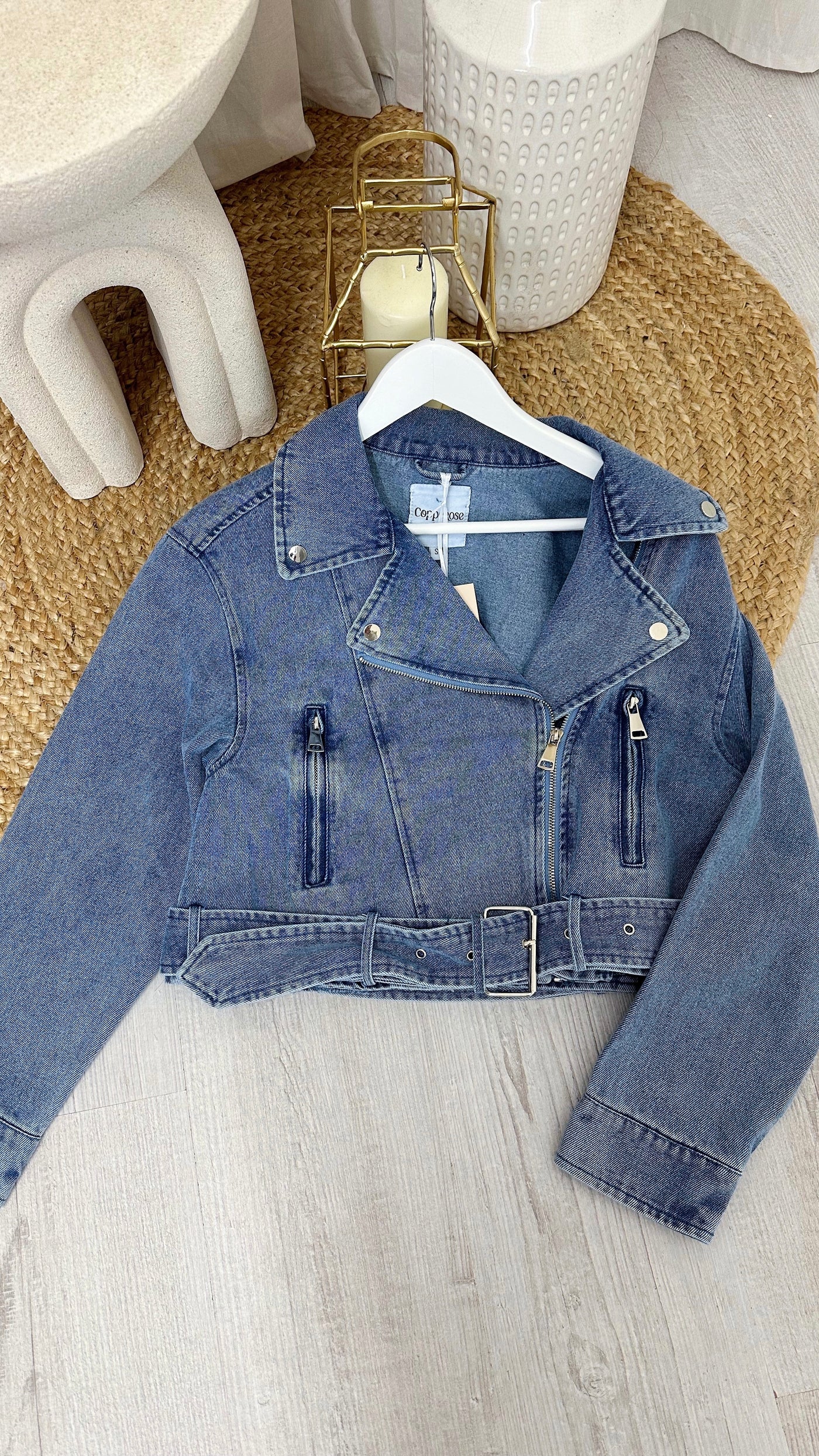 Oversized Denim Biker Jacket - DENIM BLUE